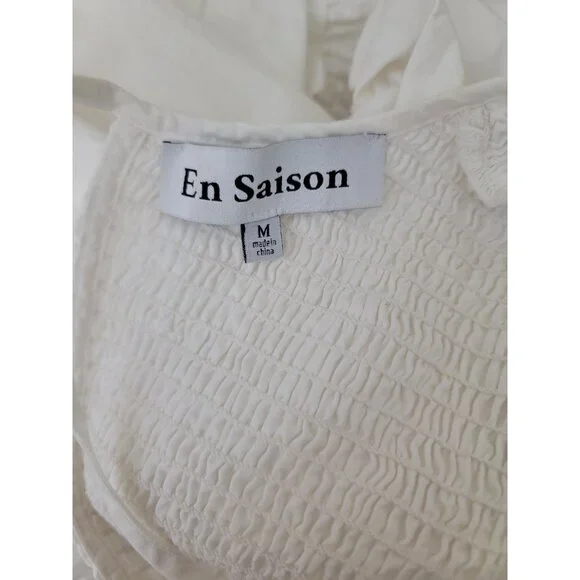 UO EN SAISON MARA White Midi Tiered Smocked Puff Sleeve Dress Women's Sz M - Picture 8 of 11